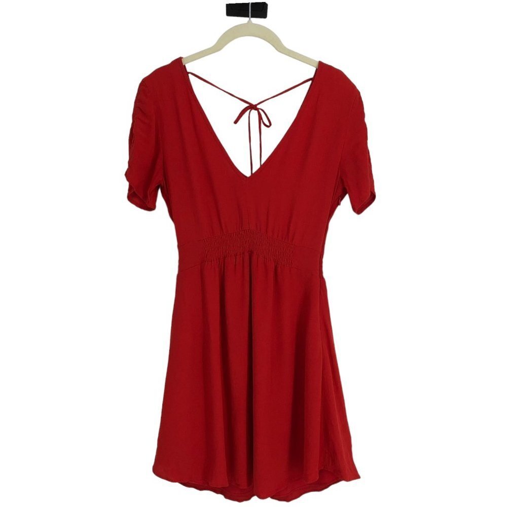 Gentle Fawn red scoop neck smocked waist short  sleeve a-line mini dress size 2